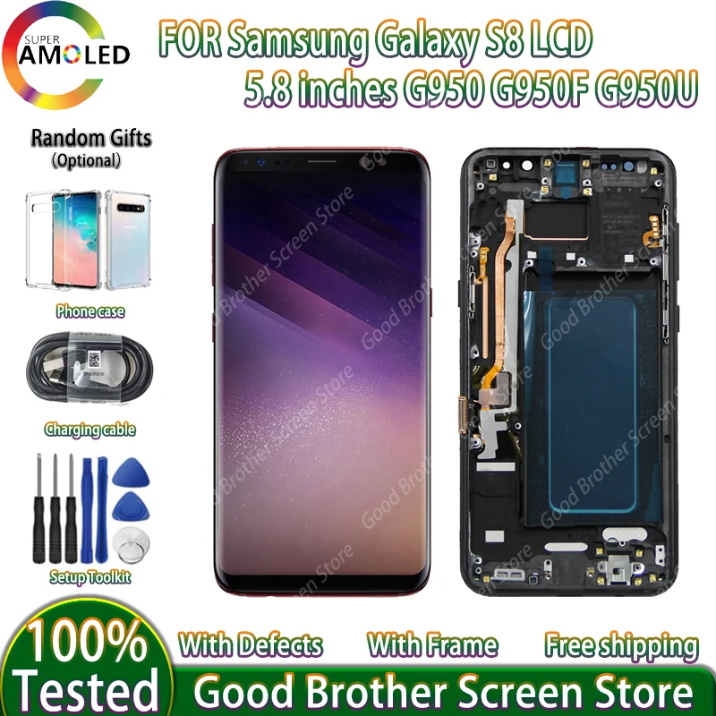 

100% tests Amoled Display With Frame For Samsung Galaxy S8 G950F G950A G950U LCD Touch Screen Repair Parts With burn shadow