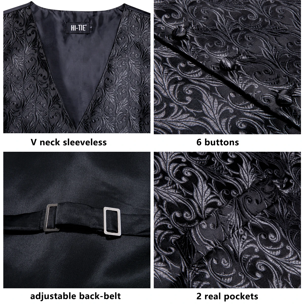 Men Silk Vest Paisley Jacquard Necktie Hankerchief Cufflinks Sets Male Sleeveless V-Neck Waistcoat Business Formal dress vests