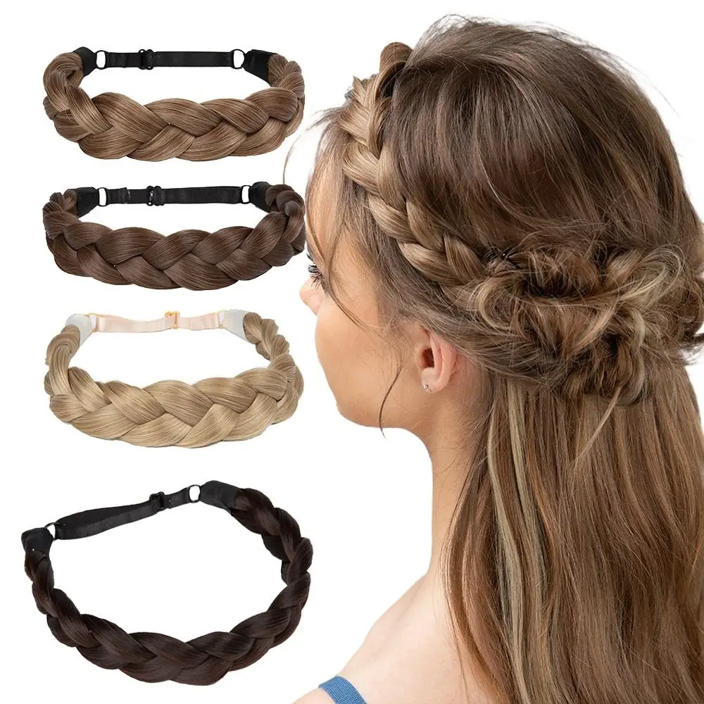 

With Adjustable Belt Synthetic Headband Plaited Heat Resistant 3 Strands Braids Hair Classic Chunky Wide Bohemian Style