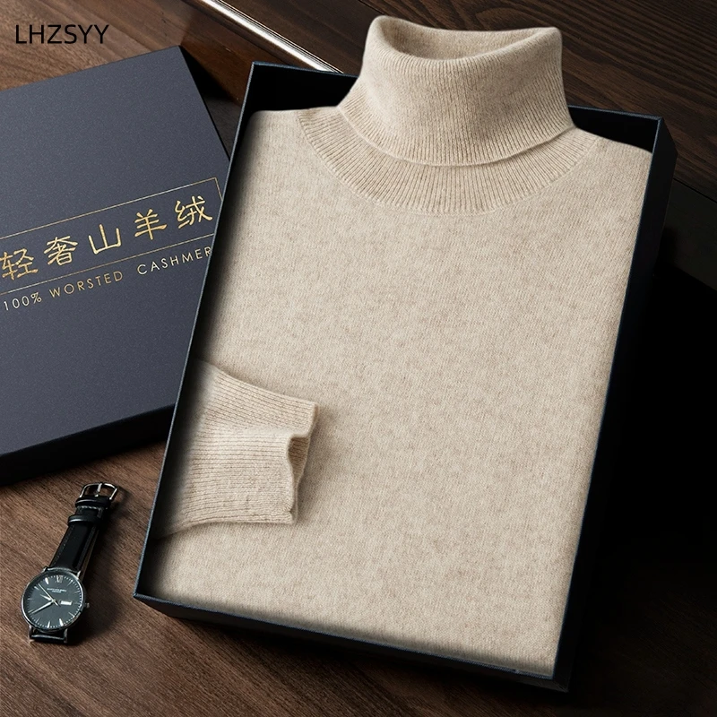 Autumn Winter New 100% Cashmere Sweater Men's turtleneck  Turtlenecks Knit Pullovers Youth Loose Warm Business Casual Solid Top 4