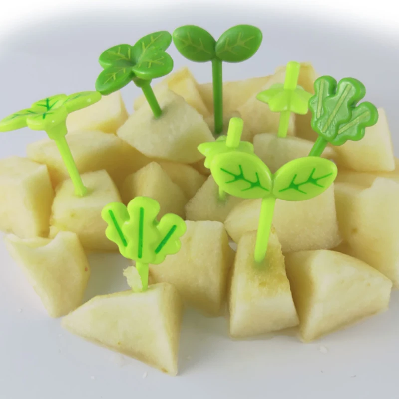 Fruit Fork Food Toothpicks Food Picks 8pcs Fruit Fork Toothpick Leaves Plastic Decoration Lunch Box Bento Accessories Small Salad Tiny Fork Mini Cake Picks For Kids