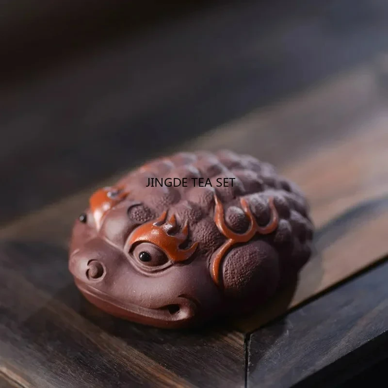 Yixing Purple Clay Tea Pet Lucky Golden Toad Animal Statue Handmade Tea Set Decoration  tea accessories