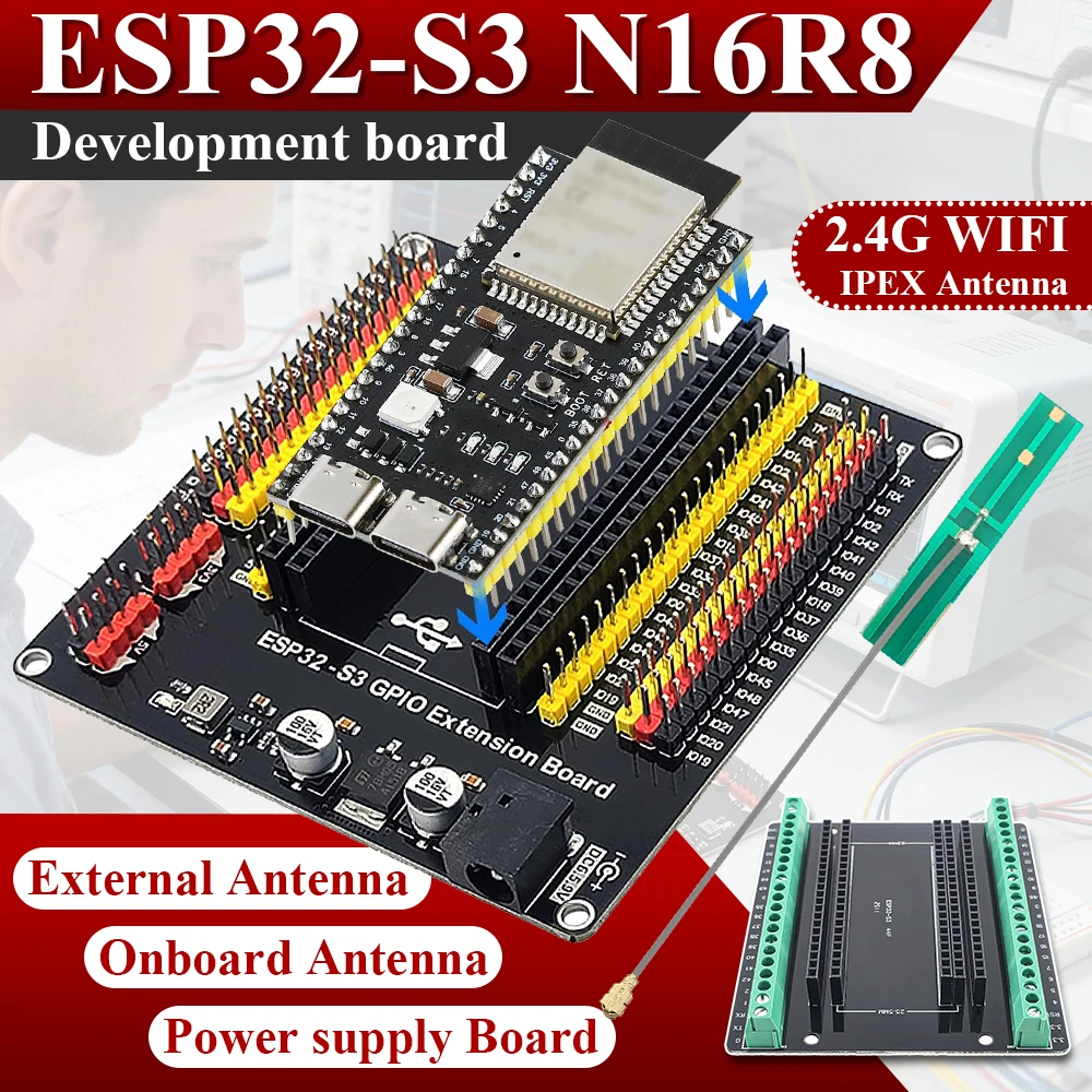 ESP32S3DevelopmentBoardwithExpansionAdapterKit2.4GWifiBTModuleMCUESP32-S3WROOM1N16R844PinType-CESP32-S3-AliExpress502