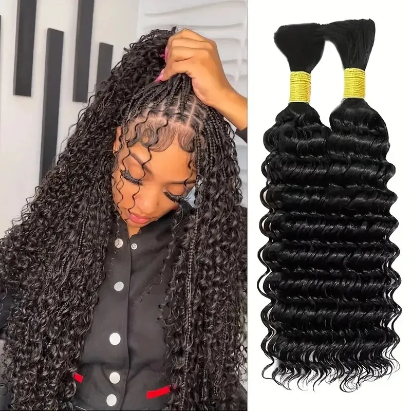 Bulk Braiding Hair Human hair Deep Wave Unprocessed No Weft Boho Braids Human Hair Bulk Extensions Brazilian Remy