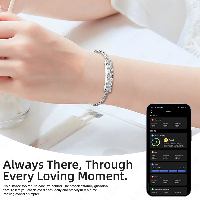 LIGE No Screen Smart Watch Woman Sports Fitness Heart Rate Monitor 5ATM Waterproof Fashion Diamond Smartwatch For Andrio IOS New