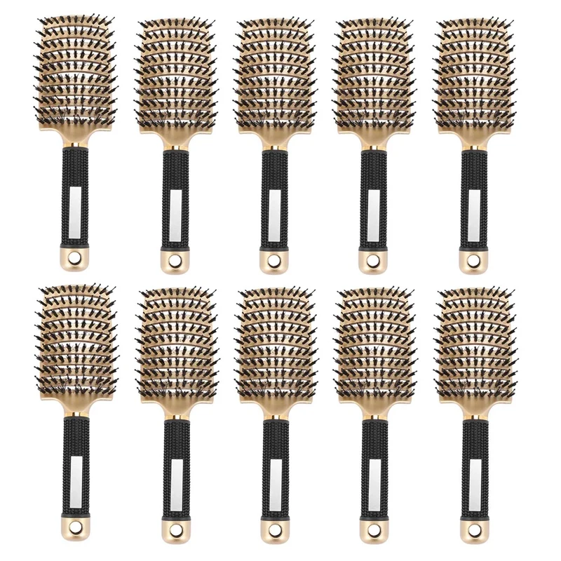 

Boar Bristle Hair Brush-Curved And Vented Detangling Hair Brush For Women Long,Thick,Thin Curly Hair Vent Brush,10 Pcs