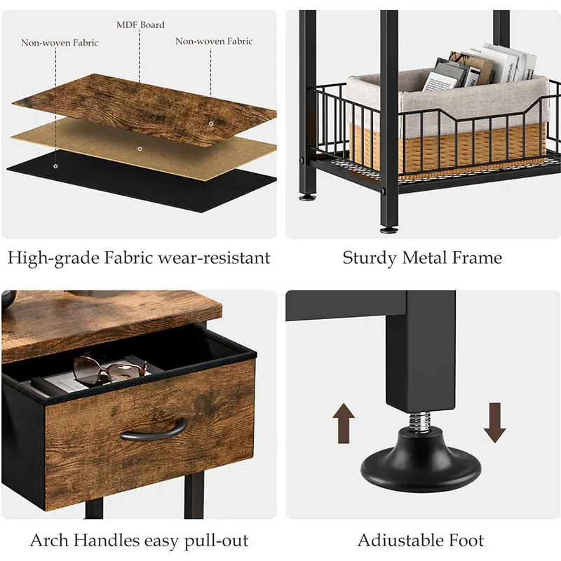 Modern Nightstand End Tables Tall Night Stand with Storage Shelves Narrow Side Table For Small Space Living Room Bedroom Office