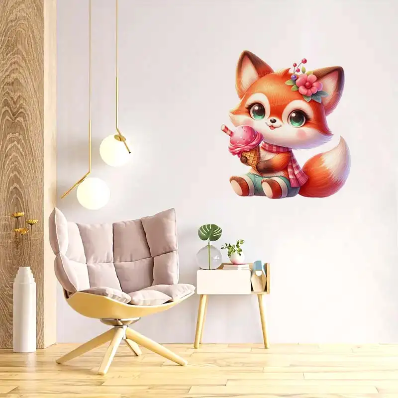 Cute Baby Animals Ice Cream Wall Sticker Kids Room Cabinet Bedroom Refrigerator Home Decoration Decals