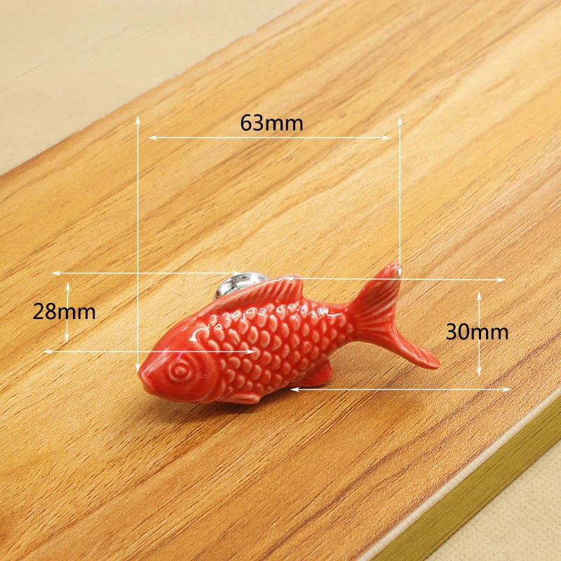 63mm Children Drawer Knobs Fish Shape Ceramic Handles Kids Room Kitchen Cabinet Handles Cupboard Knobs Furniture Hardware