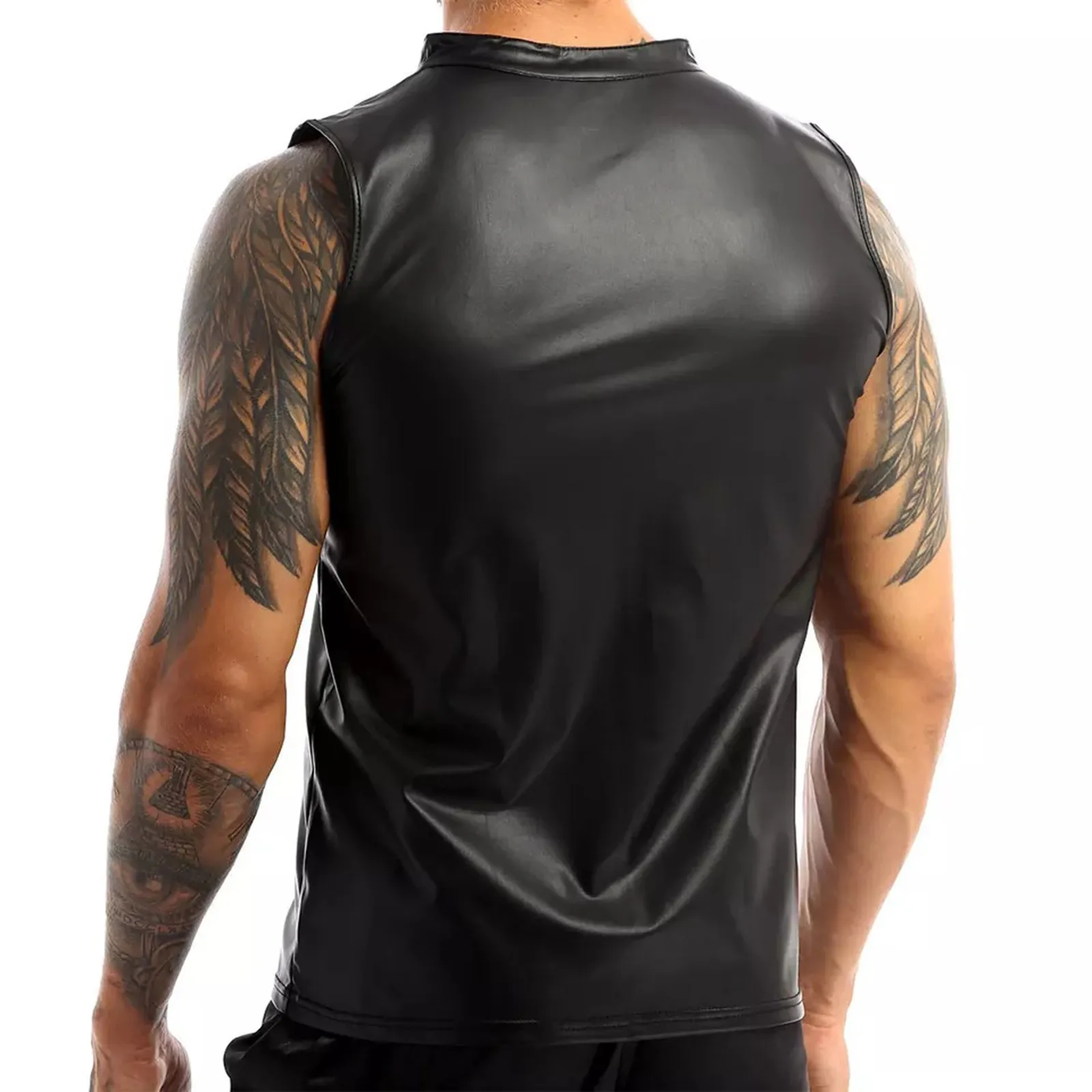 Men Hooded Tank Tops Wet Look Patent Leather Vest Sleeveless T-Shirt Zip Up Singlets Club Party Tee Tops tank top