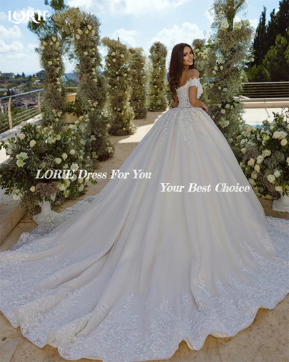 LORIE Vintage Glitter Lace Wedding Dresses Off Shoulder Applique A-Line VNeck Bridal Gown Backless Princess BrideGown Customized 10 S649b2e404438472ca0f3f3ddb29f1425K