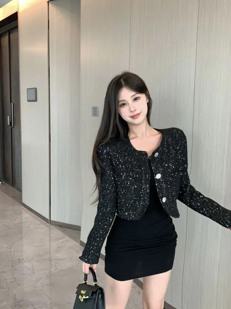 Korea Fall Winter Sweet Sparkling Jackets Coat Women'S Chic High End Female Outerwear Casacos Suit