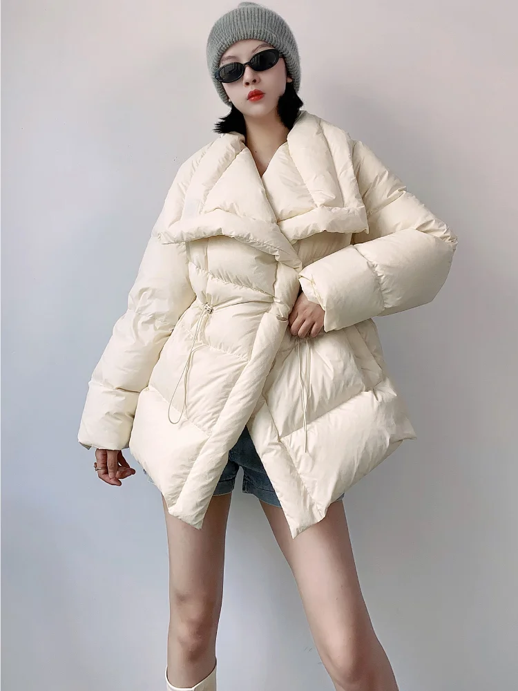 Fine Black Duck Down Coat Plus Size Stand Collar Winter Jacket Batwing Sleeve New Overcoat