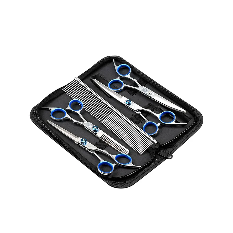 5pcs/Set Stainless Steel Pet Dogs Grooming Scissors Suit Hairdresser Scissors For Dogs Professional Animal Barber Cutting Tools