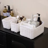 1/3pcs Handmade Straw Woven Soft Round Paper Rope Storage Basket for Organizing Decorative Storage Bins Office Storage Box 2