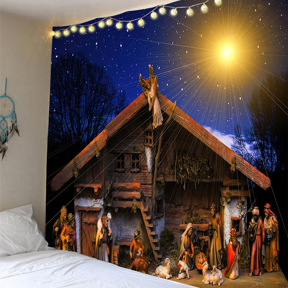Home Decoration Christmas Tapestry Santa Claus Gift Fireplace Tapestry Wall Decor Background Cloth Living Room Room Decoration tapestry decorations