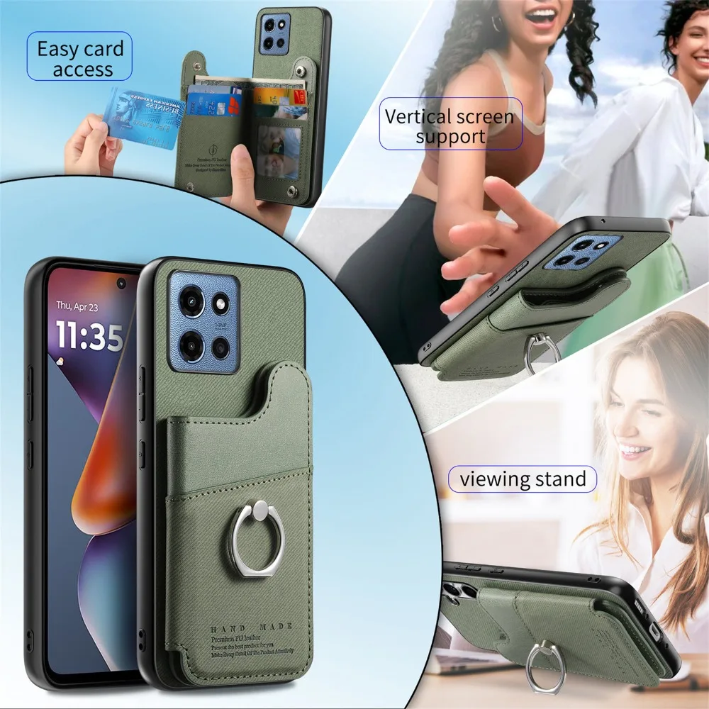 Elegant Double Button Magnetic Leather RFID Card Holder Wallet Back Case