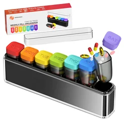 Compact Pill Organizer Travel Case | Detachable Daily Dispenser with Color - Coded Compartments (Transparent)