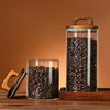 Coffee Bean Glass Sealed Jar with Wooden Lid Transparent Tea Grains Candy Jars Food Storage Containers Kitchen Storage Bottles 2