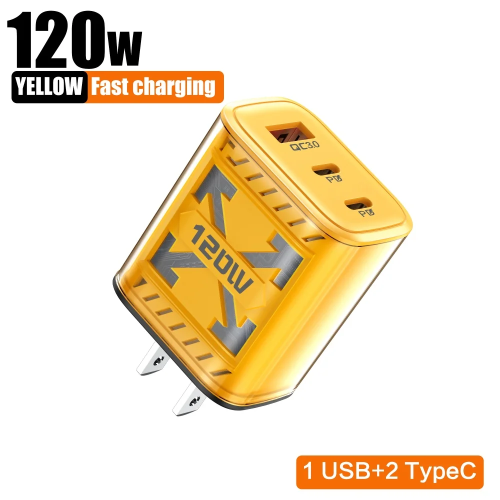 מטען USB A 3 יציאות 120W טעינה מהירה Quick Charge 3.0 Type-C PD מהיר מתאם קיר לטלפון נייד iPhone Samsung Xiaomi Huawei