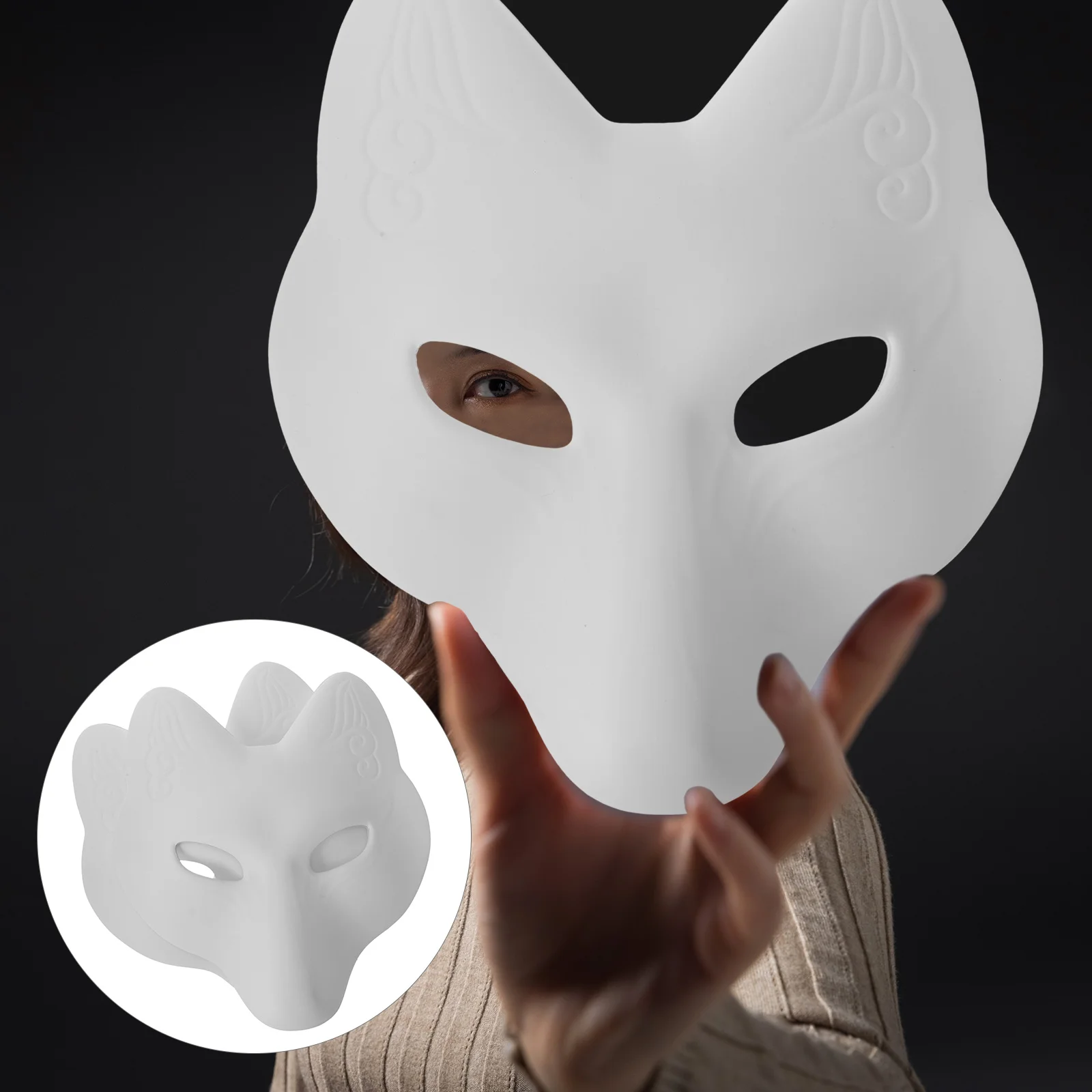 

Mask Masks Fox Masquerade Halloween Costume Cosplay Blank Cat Diy White Animal Eye Wolf Therian Party Face Half Paper Japanese