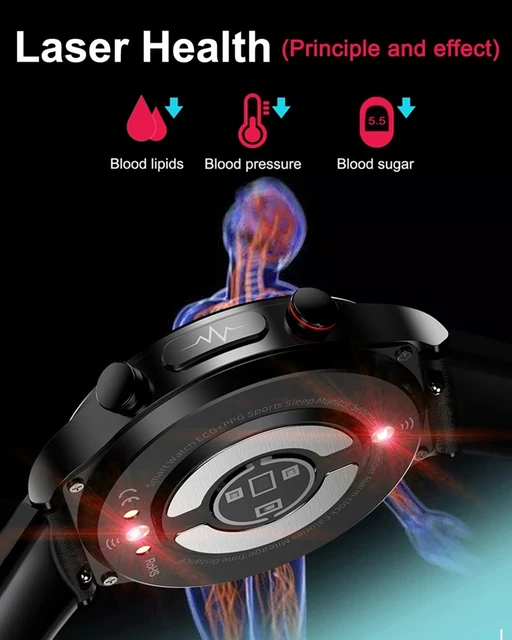 24936-d938b4.jpg Montre connectée avec traitement Laser pour hommes, ECG PPG, moniteur de fréquence cardiaque et de sucre dans le sang