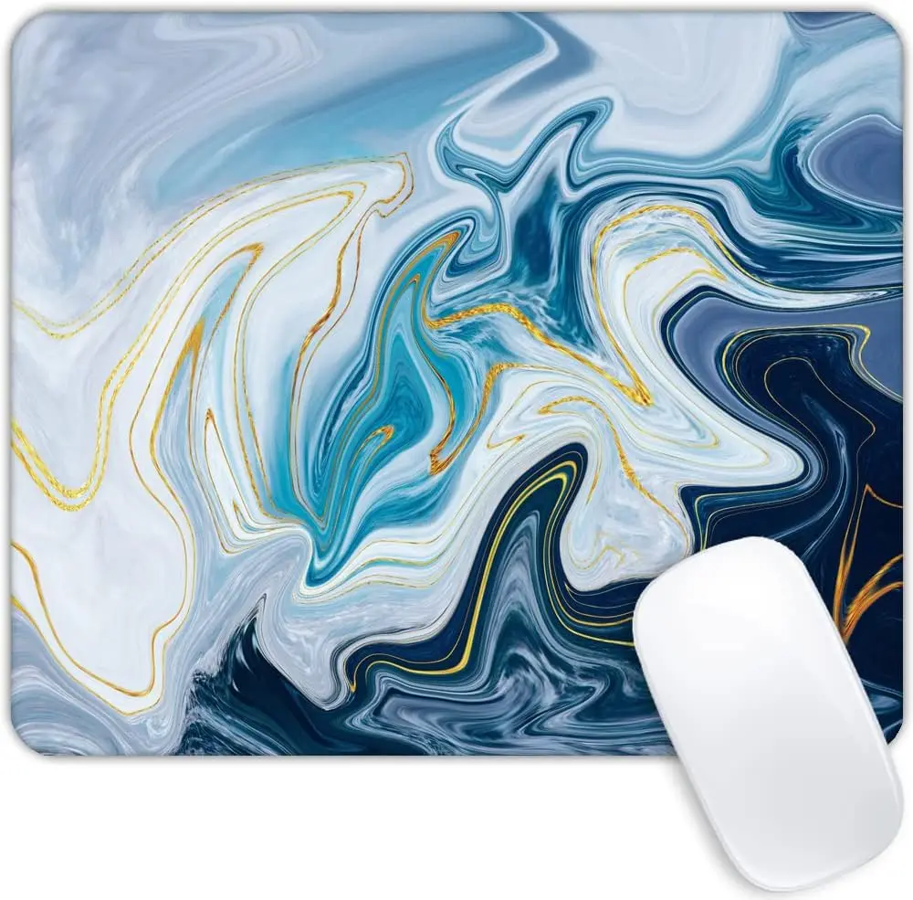 

Blue Gold Line Marble Modern Cat Mouse Pad Gaming Mouse Mat Square Waterproof Mouse Pad Non-Slip Rubber Base 9.5x7.9 Inch