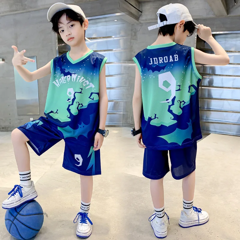 

Boys Summer Quick-Dry Basketball Sports Suits 4-14 Years Boys Sleeveless Vset+Short Pants 2pcs Sets Kids Sports Outfits Clothing
