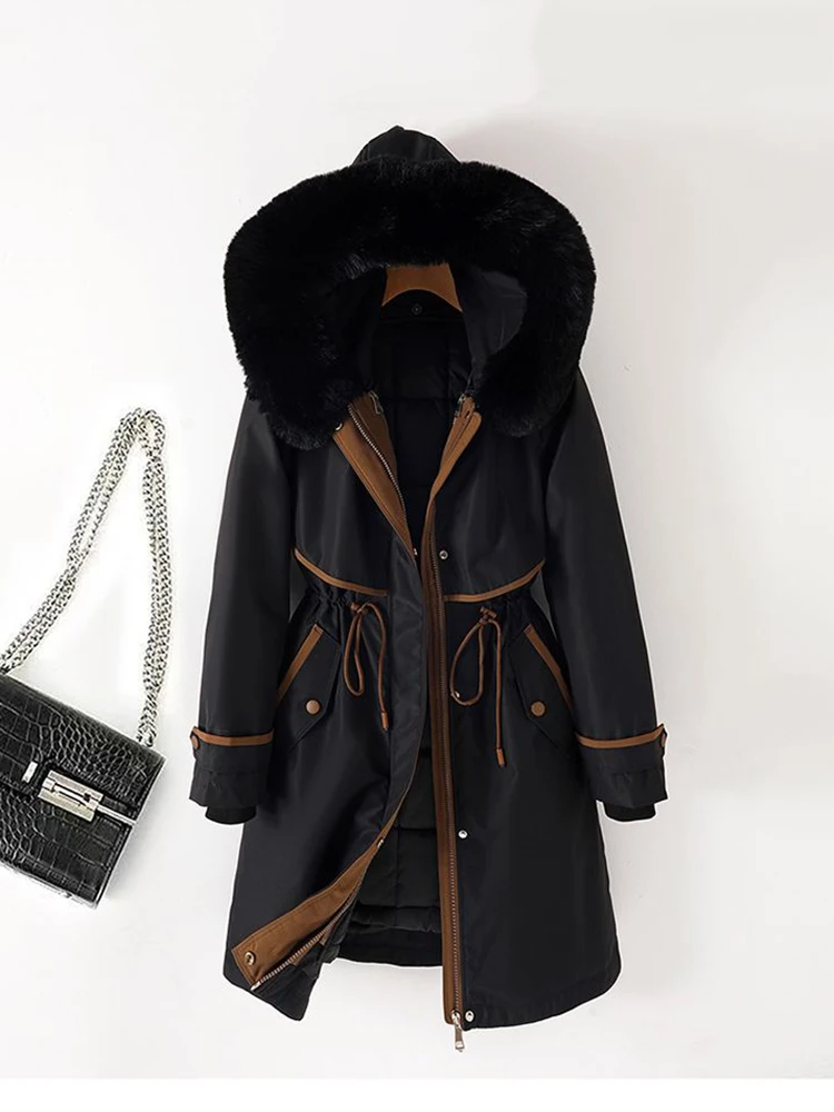 Three Wears Women's Mid length Fur Parka Detachable Inner