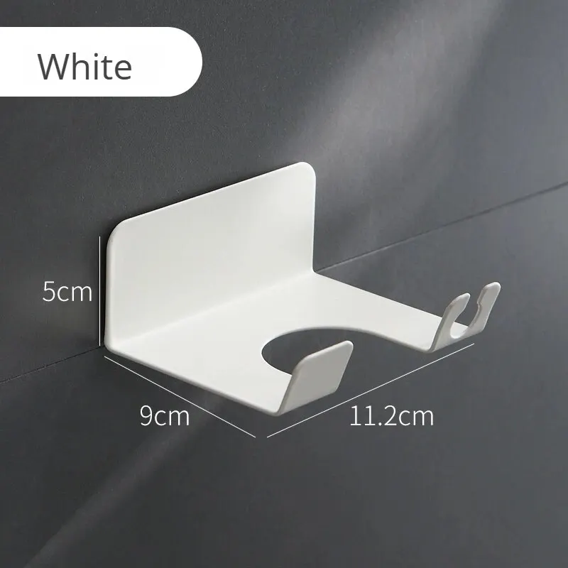 White Hair Dryer Holder No Need To Drill Holes Hangers Bathroom Shelf Compatible With Most Hair Dryers 5