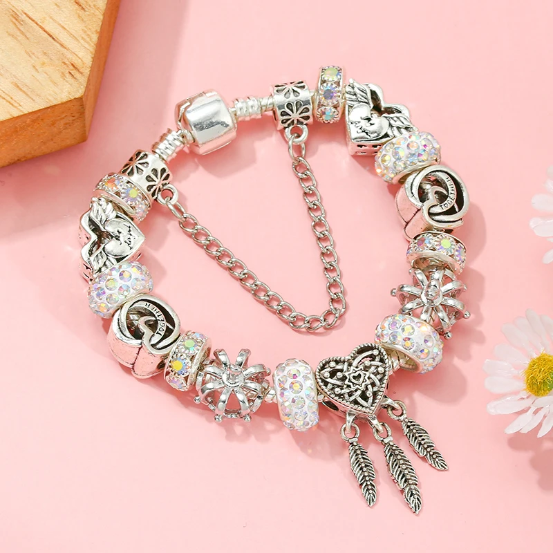 Mens Bracelet Leather Pandora Inspired Heart Love Charm Bead