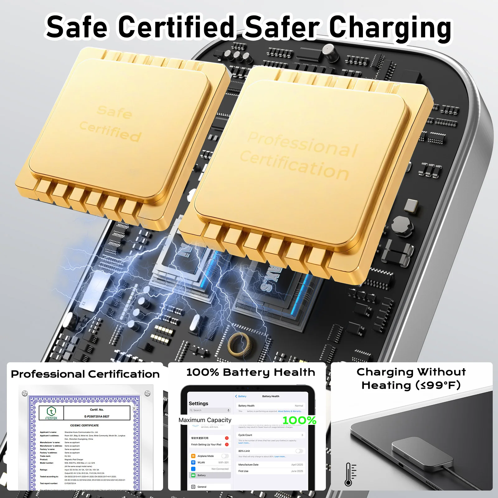 For iPad Pro Magnetic Fast Charging Smart Connector Charger Charging Pad Charger-Fast Charging Pad W/ USB-C Cable