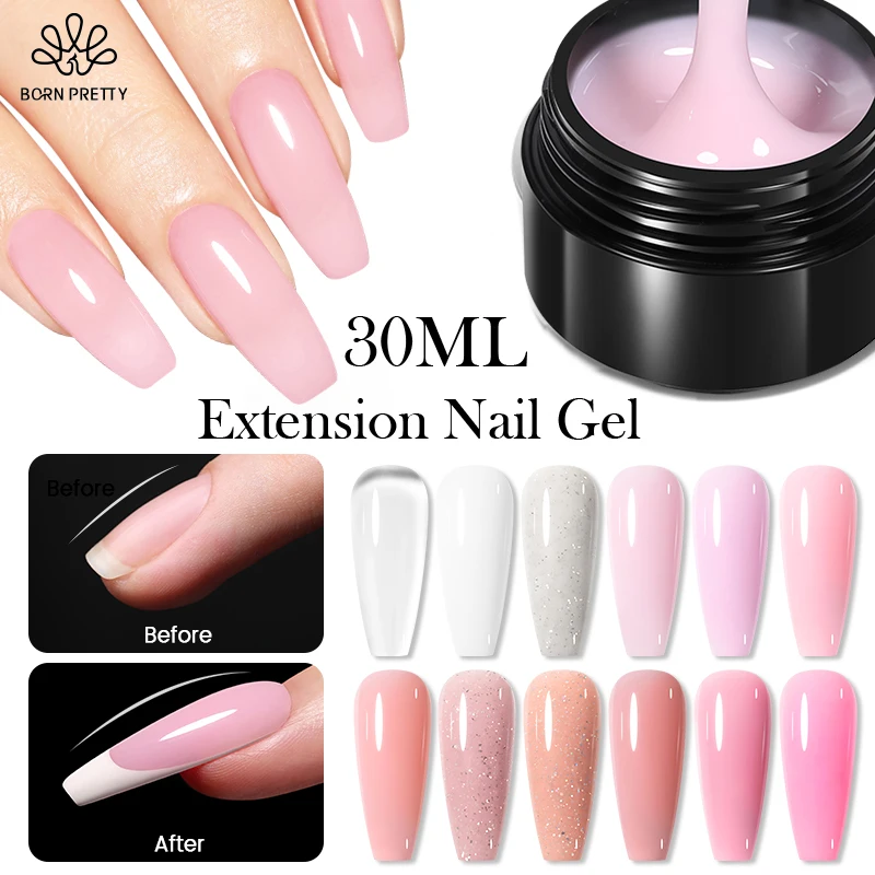 

BORN PRETTY 30ML Extension Gel Manicure Natural Nails Glitter Pink Nude Clear Hard UV Gel Soak Off UV Led Acrylic Gel Polish