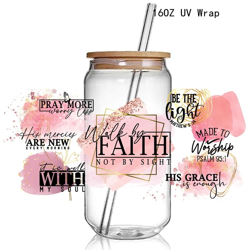 28+ Fashion Trending Daily Inspirtion Design Positive Affirmation 3D UV DTF Cup Wrap Transfers Stickers Mental 16oz Glass Wrap