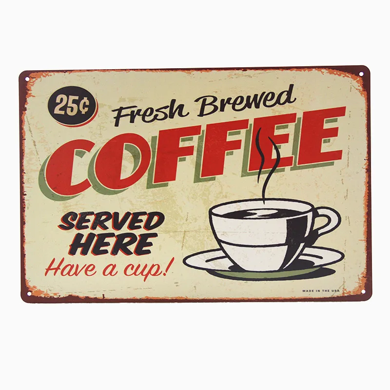 

The Fresh Brewed Coffee served Here wall plaque Retro Metal Art Poster-Metal Tin Signs, Home Kitchen Wall Retro Poster Plaque Mu