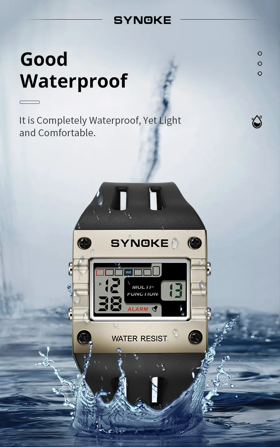 SYNOKE Digitaluhr Männer Sport Elektronische Uhr Wasserdicht Nachtleuchten Großen Bildschirm Quadratische Studentenuhr Outdoor Neue Farbtrend – Detail 4