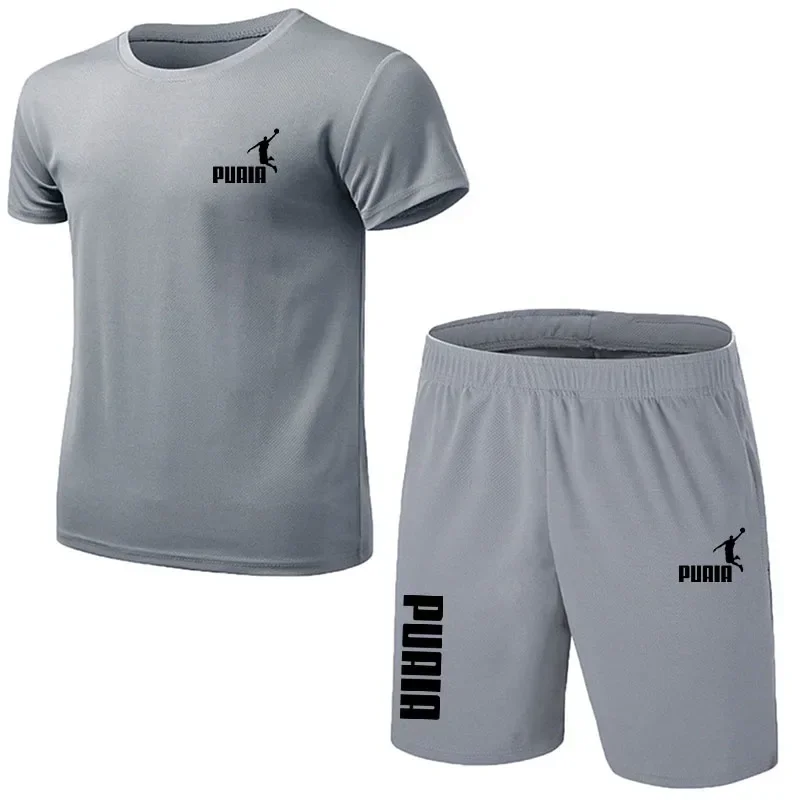 New Men's Clothing Summer Sports Suit Comfortable Breathable Mesh Running Sets Jogging Fitness Tracksuit Men Training Jersey