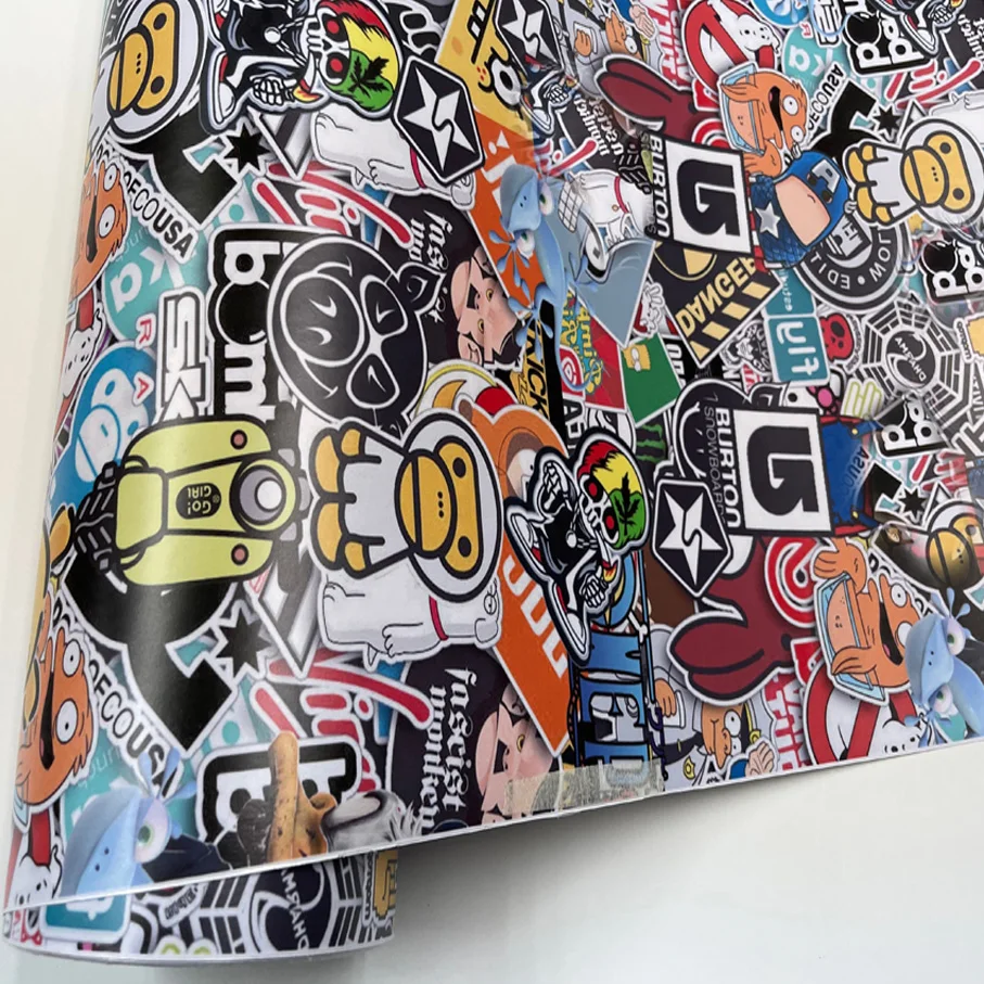 50cm*200/300/500cm Sticker BOMB Adhesive Cartoon Skull JDM Printed
