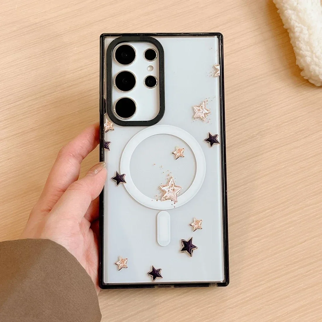 Star MagSafe Acrylic Black Border Magnetic Phone Case for Samsung Galaxy S22U S23 Ultra S24 Ultra Cover Protective Shell