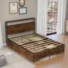 Queen Size Bed Frame,Industrial Metal Platform Bed Frame with 2 Tier Storage Wooden Headboard and Footboard,4 Storage Drawers 4