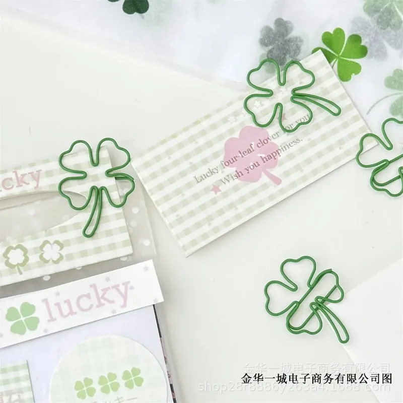 10 Cute Green Four-Leaf Clover Paperclips - Decorative Binder Clips for Scrapbooking & Office Supplies