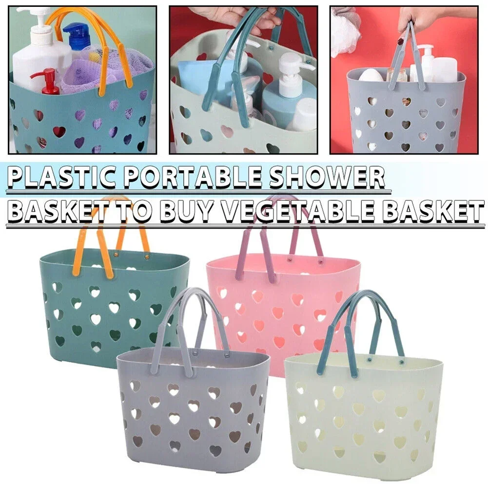 Shower Caddy Basket Plastic 24*17*6cm Organizer With Handle Hollow Out Bathroom Accessories