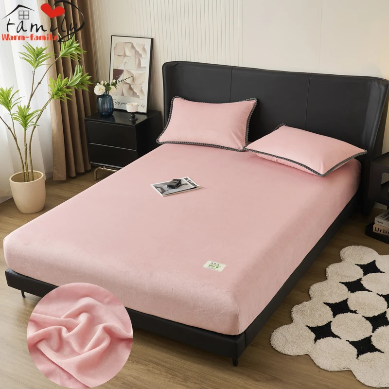 

1PC Autumn Winter Non Slip Fitted Sheet Full Cover, Milk Velvet Warm Bed Cover Mattress Protection Cover Height 5-25cm