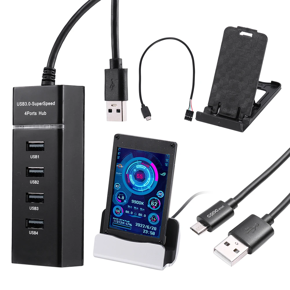 DIY  ȭ ÷ 3.5 ġ IPS ȭ µ ͸ ÷, CPU GPU RAM 4PIN 2.54 Pin To USB Male for AIDA64
