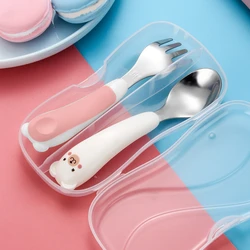 Juego de vajilla de acero inoxidable para bebé, utensilios para niños, cubiertos bonitos, cuchara de alimentación, tenedor, regalos