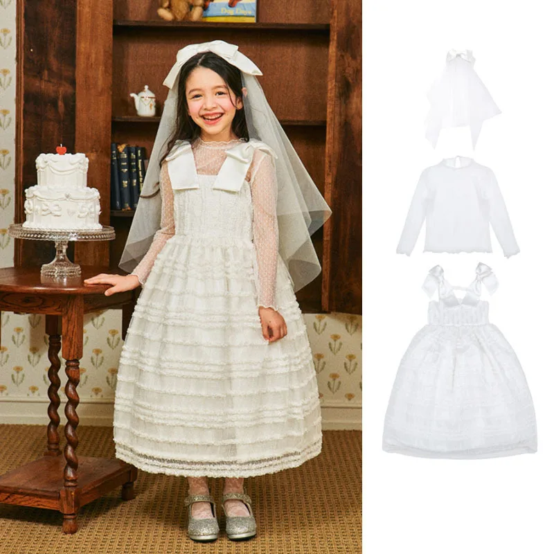 

Jenny&Dave 2024 Spring/Summer New Girl's Nordic Edition Dress Cute Princess Style Fluffy Lace Dress Two Piece Set for Girls