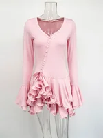 Fashion Ruffled V-Neck Mini Dress Women High Waist Patchwork Sexy Long Sleeve Commute Dress Female Summer Party Bodycon Dress - Image 6