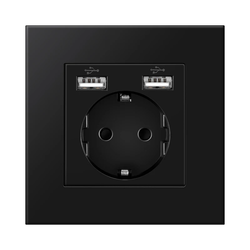 Enhanced Wall USB Plug with Dual EU Standard 16A AC Sockets – Modern Design 110V-250V Panel Socket