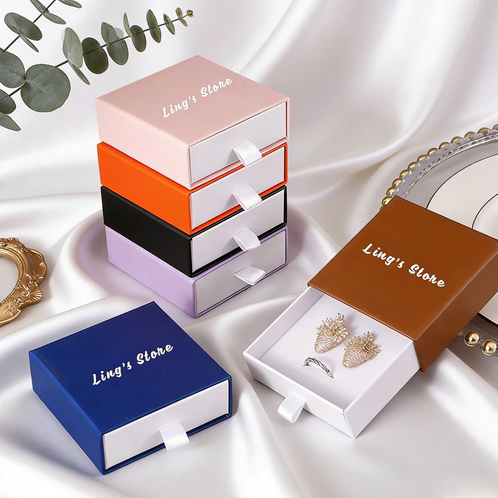24/50/100 Stück Schmuckschubladenboxen mit individuellem Logo und weißem Schwamm für Ringe, Ohrringe, Armbänder, Anhänger, Halsketten, Ohrstecker, Geschenkverpackung – Detail 2