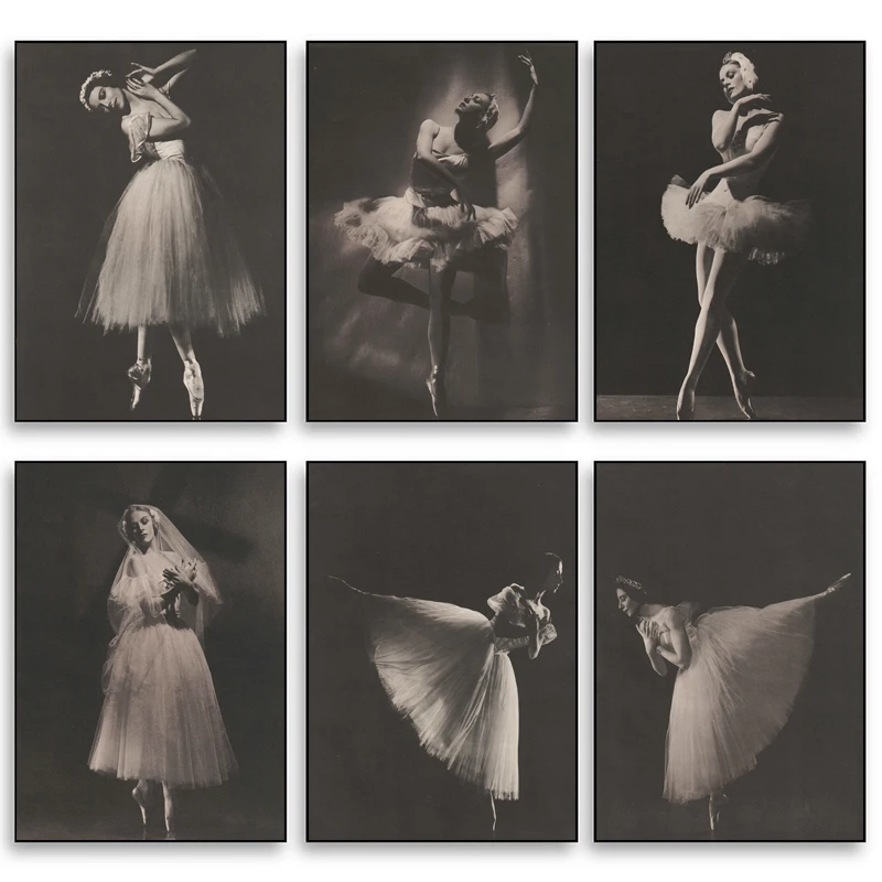 

Красивые плакаты и принты балерины в стиле ретро, черно-белые, живопись на холсте, настенные художественные картины, украшение для дома, бара, комнаты